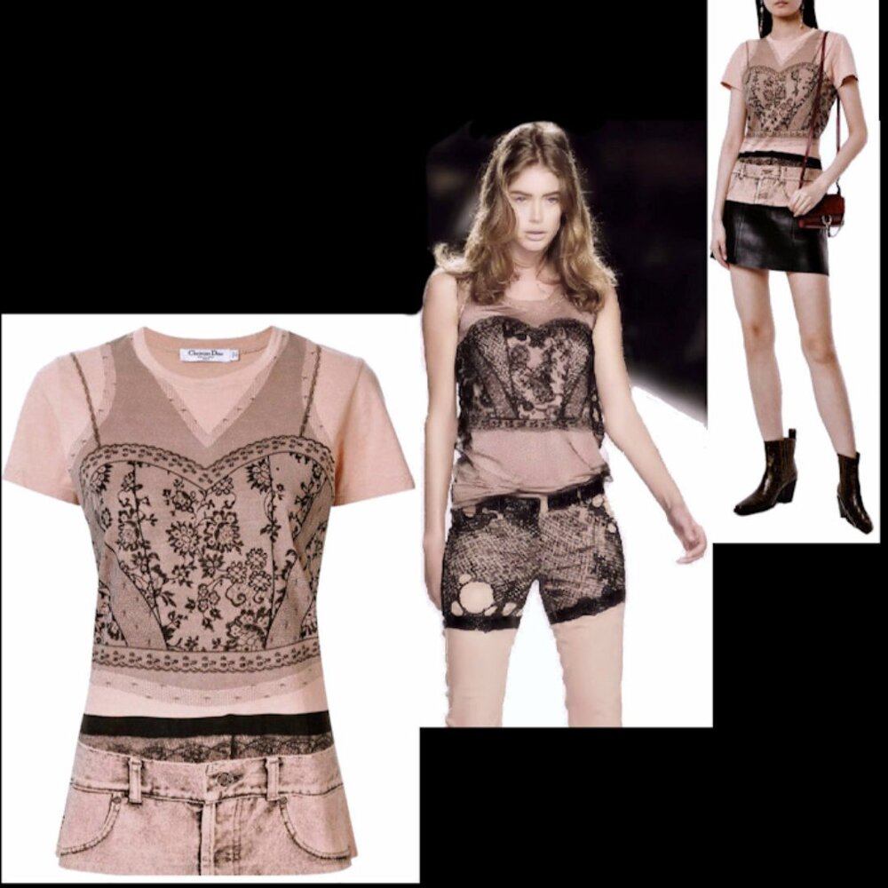 Vintage CHRISTIAN DIOR x John Galliano Tromp L'Oeil Print T Shirt 2006 S/S